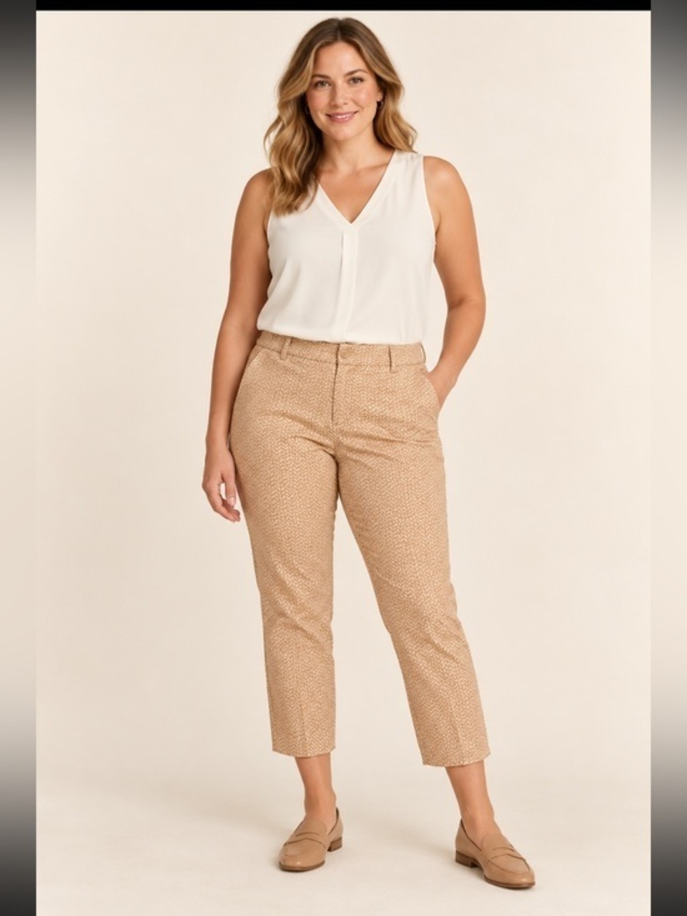 Willi Smith Tan White Geometric Print Cropped Ankle Pants Size 10
